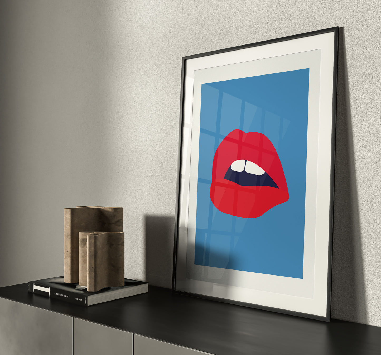 Red Lips Blue Back Print