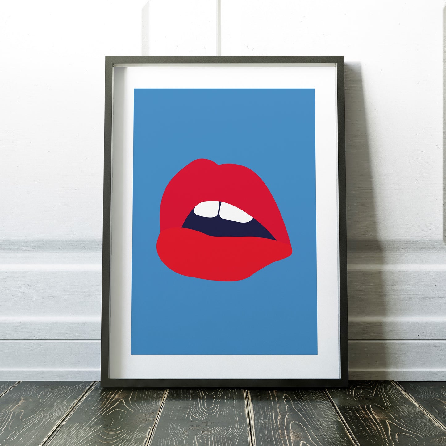 Red Lips Blue Back Print