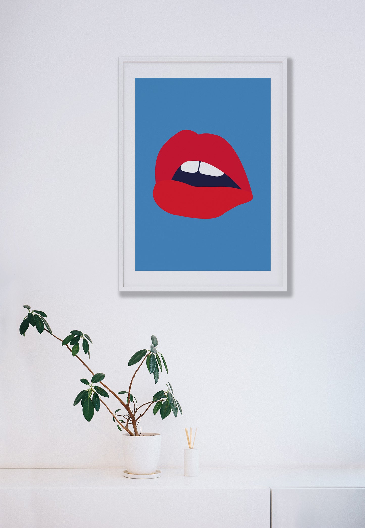 Red Lips Blue Back Print