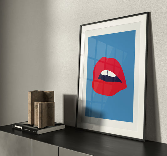 Red Lips Blue Back Print