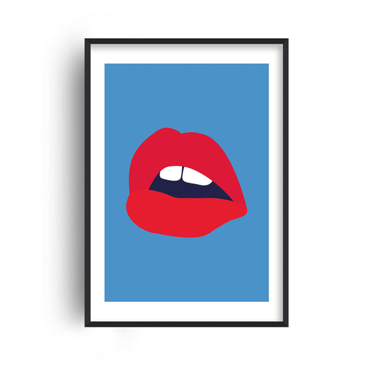 Red Lips Blue Back Print